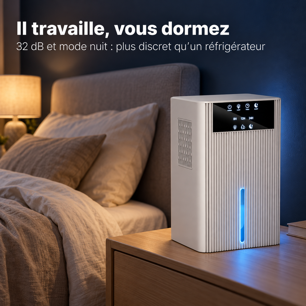 Déshumidificateur Grand Réservoir 2,2 L – Silencieux & Mode Nuit
