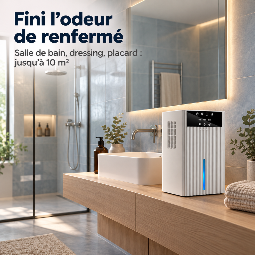 Déshumidificateur Grand Réservoir 2,2 L – Silencieux & Mode Nuit