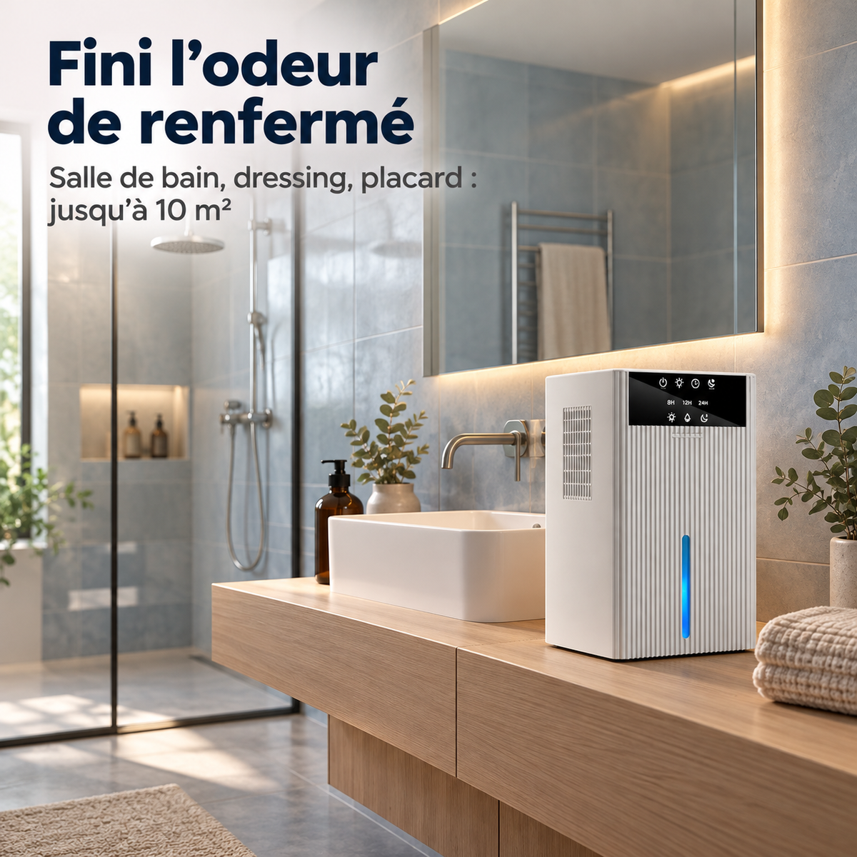 Déshumidificateur Grand Réservoir 2,2 L – Silencieux & Mode Nuit