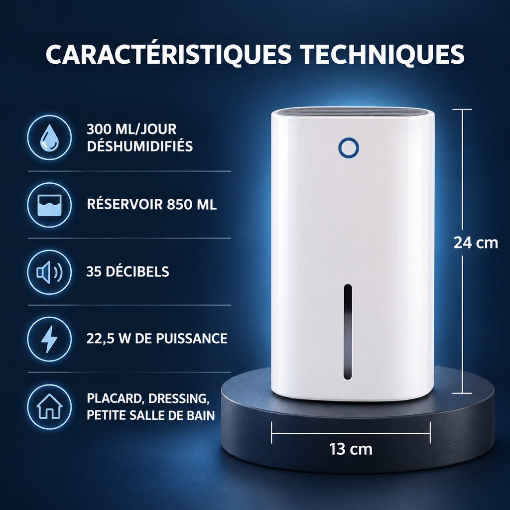 Mini Déshumidificateur Silencieux – Placard & Petite Salle de Bain