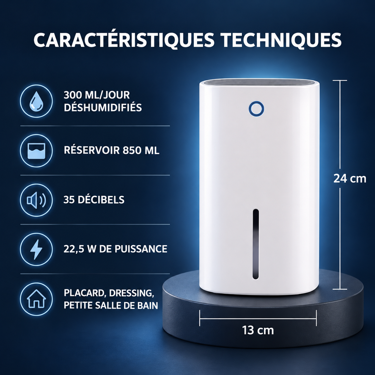 Mini Déshumidificateur Silencieux – Placard & Petite Salle de Bain