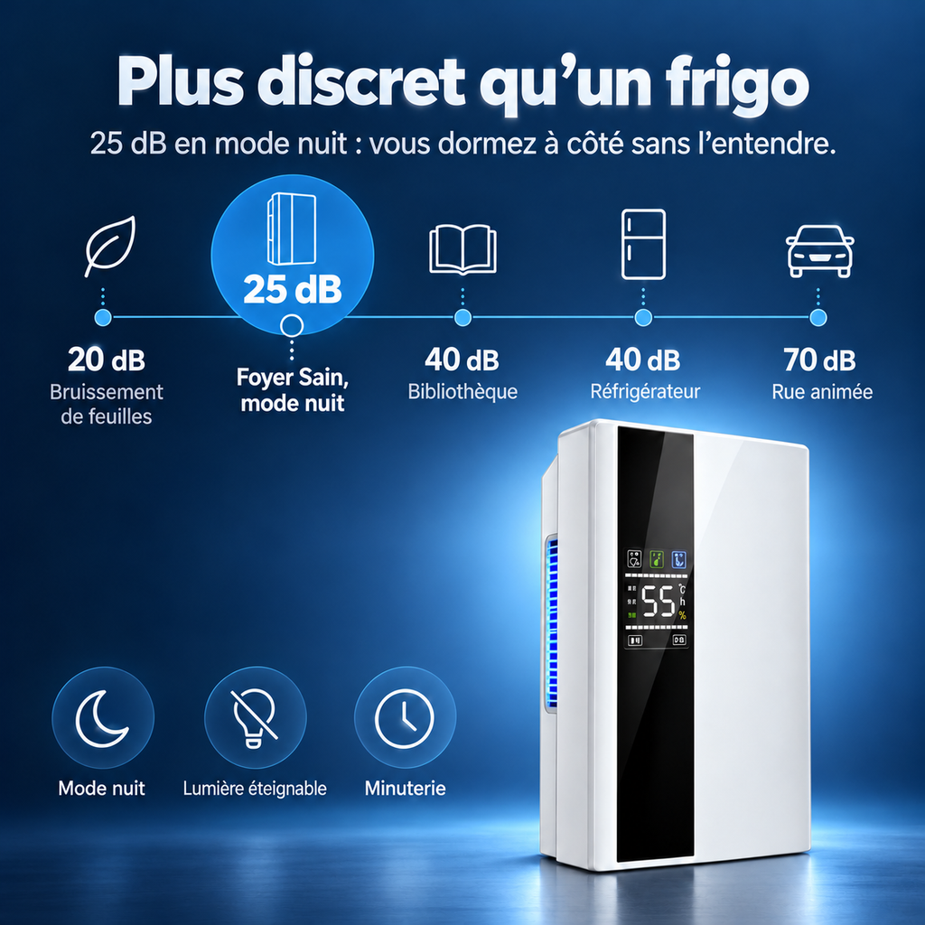 Déshumidificateur 2-en-1 Silencieux – Purificateur d'Air & Télécommande