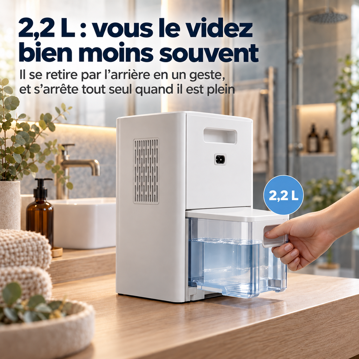 Déshumidificateur Grand Réservoir 2,2 L – Silencieux & Mode Nuit