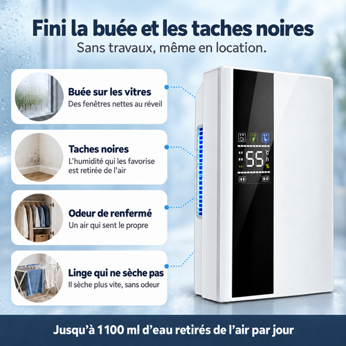 Déshumidificateur 2-en-1 Silencieux – Purificateur d'Air & Télécommande