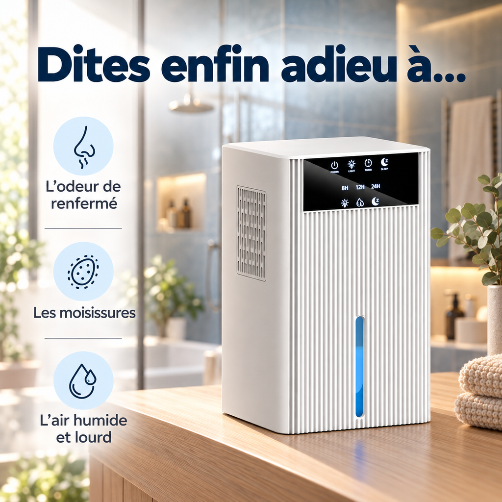 Déshumidificateur Grand Réservoir 2,2 L – Silencieux & Mode Nuit