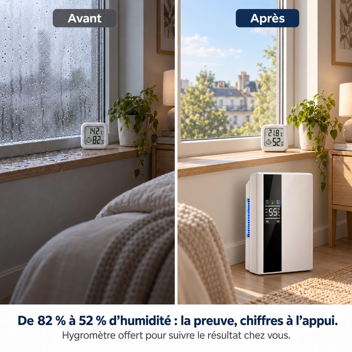 Déshumidificateur 2-en-1 Silencieux – Purificateur d'Air & Télécommande
